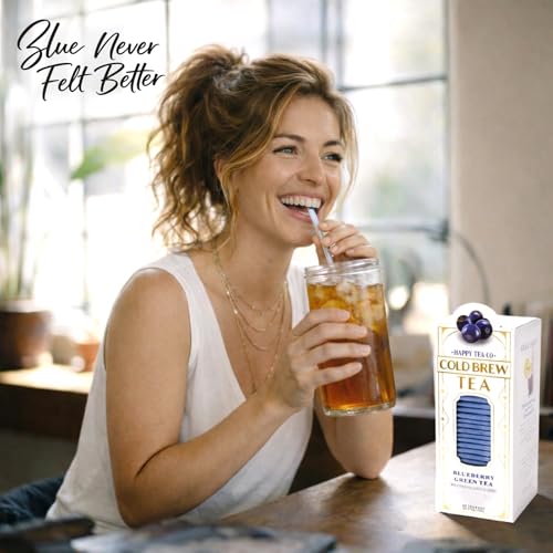 Image of Life Plus Style Gourmet Happy Tea Company Blueberry Green Tea Naturally Refreshing Cold Brew Tea Low Caffeine No Sugar Added Enjoy 40 Individually Wrapped Iced Tea Bags