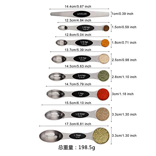 Magnetische RVS Maatlepels Stapelbare Dubbelzijdige Theelepel Multicolor Dubbelzijdige Ronde en Ovale Roestvrijstalen Maatlepelsets 8st - Image 4