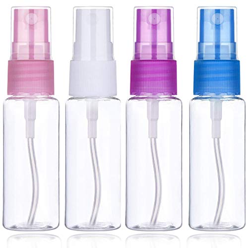 cheap4uk 4 Pcs 100ML Spray Bottles, Empty Plastic Transparent Fine Mist Travel Atomiser Spray Bottles Set, Travel Size Bottle Toiletries Liquid Containers for Essential Oils Cosmetic (Rainbow)