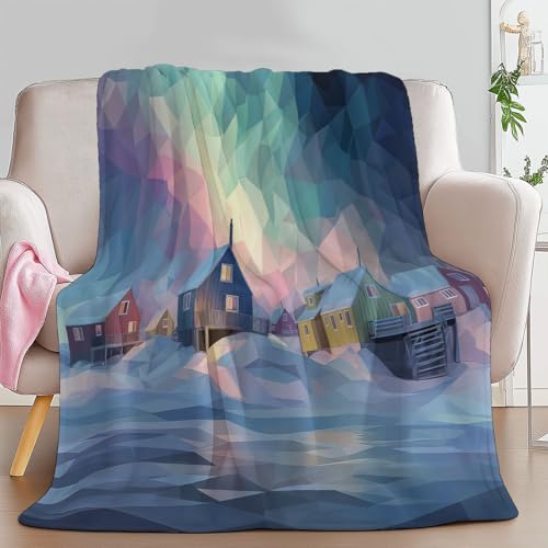 Manta Franela para Cama Azul Claro, Ultra Suave Mantas Estampado Abstracto Geométrico Ártico Campo para Sofa 180 x 200 cm - Cálida y Acogedora para Cama Sofá Oficina Coche Viajes Camping