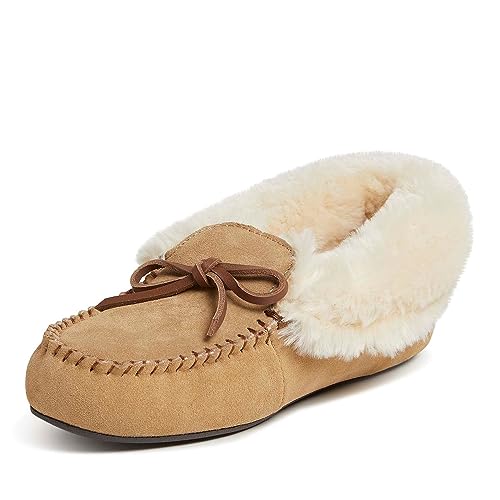 Dearfoams womens Genuine Suede Foldover Bootie With Tie Slipper, Desert, 8 US by Dearfoams - Used condition - US$9.30