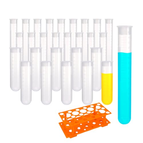 Jiuwu 28 Pack /2 Oz and 5/3 Oz Centrifuge Tubes with Test Tubes with Caps Tubes Rack,10 Pack 50ml and 18 Pack 15ml Lab Tubes Laboratory Supplies