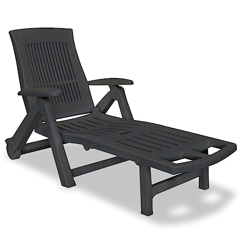 'vidaXL Anthracite Plastic Sun Lounger with Footrest - Adjustable Outdoor Reclining Chair with Wheels - Weather- and Foldable Patio Chaise Lounge
