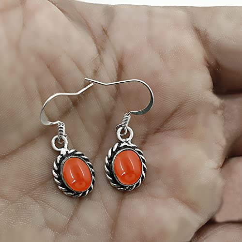 Genuine Oval Shape Carnelian Dangle Earrings 925 Silver Plated Handmade Fashion Jewelry For Women #TOP3