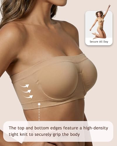 Image of HACI Women's Non Padded Strapless Bra Underwire Bandeau Seamless Multiway Supportive Tube Top