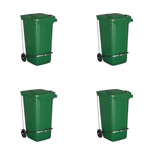 Miniatura 7 de Juego de 4 cubos de basura rectangulares con ruedas azules de 64 galones con tapa y accesorio para colocar