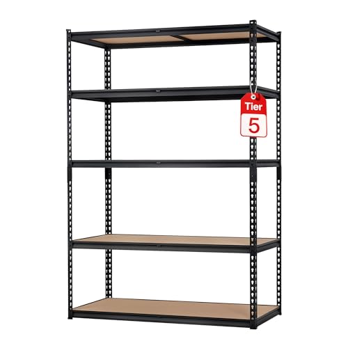 SierraSquad Storage Shelving Unit, 5-Tier Garage Storage Shelves, Metal Adjustable Storage Shelving for Kitchen Pantry Basement Bathroom Laundry, 2500 LBS, 48" L x 12" W x 72" H by SierraSquad - Used condition - US$61.49