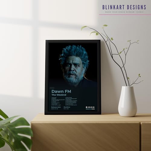 Image of BLINKART The Weekend - Dawn FM Wall Photo Frames | Wall Art for Bedroom, Living Room, Studio or Office | Album Cover Print with Spotify Song Link QR Code | Gift for Fans - 8x12 In