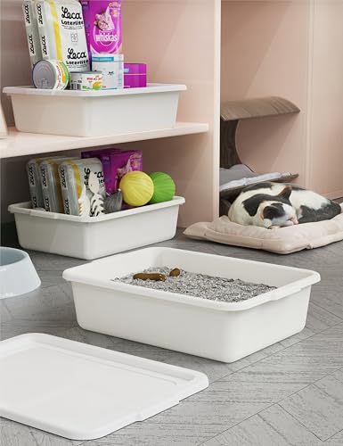 White 13 L Commercial Bus Tubs/Tote Box with Lid, 3-Pack Plastic Storage Wash Basin Tub