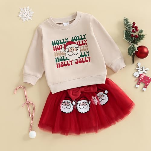 Thorn Tree Toddler Girl Christmas Outfit Baby Santa Sweatshirt Cute Tulle Skirt Set Fall Winter Outfits Clothes3