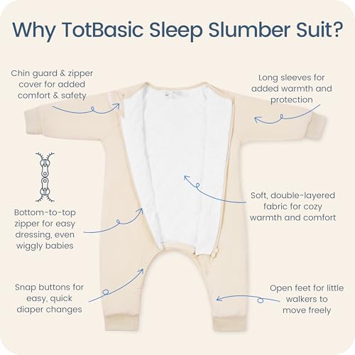 Image of Baby Sleep Sacks with Feet, 1.0 TOG Long Sleeve Wearable Blanket for 0-6M Infants & 2T-4T Toddlers, Soft and Cozy