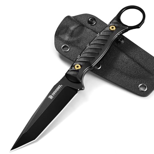 DRGSKL Camping Outdoor Messer Survival, Scharf Vielseitiges Bushcraft Messer Full Tang, Jagdmesser Feststehender Klinge mit Hoher Härte Klinge, Griff mit Ring