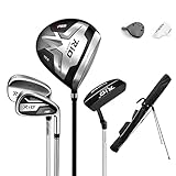 PGM Beginner Golf Clubs Sets Rio for Men 5 Piece Includes Golf Driver, 7 Iron, #52 Sand Wedge, Putter and Lightweight Carry Sunday Club Golf Cart Bag Right Handed