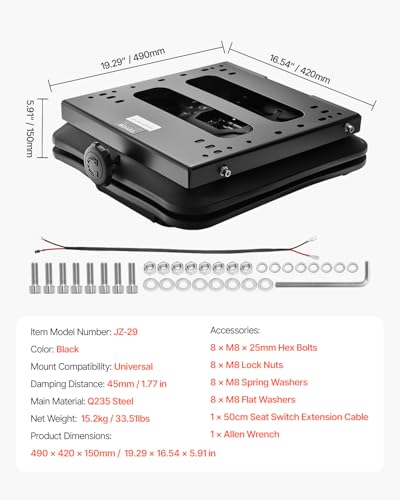 VEVOR Sitzfederungssatz 490x420x150 mm ohne Sitzgleitschiene, universelle Luftfederung für Zero-Turn-Rasenmäher, mit Staubschutz, Traktor-Sitzfederungssatz für Gabelstapler, Bulldozer