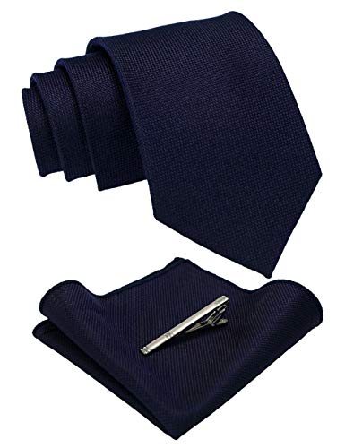JEMYGINS Solid Color Wool Tie and Pocket Square with Tie Clip Sets for Men