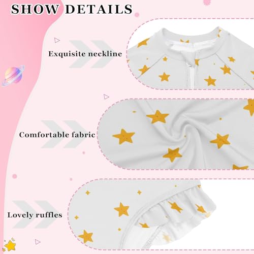 Cute Yellow Stars Girls Long Sleeve Swimsuit UPF 50+ Rashguard Swimwear One Piece Bathing Suit for 3-12 212210313