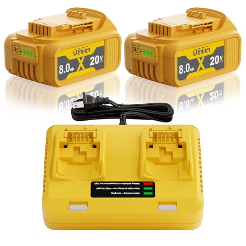 POWTREE Replacement for Dewalt 20V Max Battery and Charger Combo 2 Pack 8.0Ah Compatible with Dewalt 20V Max Battery DCB200 DCB201 DCB203 DCB206
