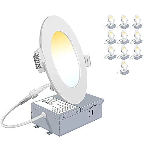 Black Friday Sale 2022 YUURTA (10-Pack) 4-Inch 9W Color Changeable (CCT Selectable: 3000K/4000K/5000K) Recessed LED Downlight (Canless Pot Light) Dimmable Light Panel with Junction Box cETLus Listed IC Rated (White, 3CCT)