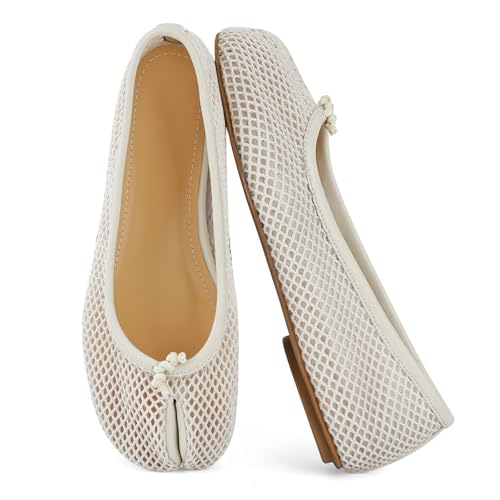 Image of VBDB Mesh Ballet Flats for Women Split Toe Tabi Flats Wide Width Mesh Flats Low Heel Casual Ballerina Comfortable 2026 Spring Summer Shoes