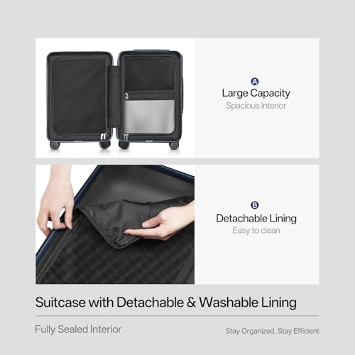 DTA Nova Lightweight PC Hard Shell Suitcase, 20-inch International Carry On Luggage Airline Approved with TSA Lock, 360 Silent Spinner Wheels- Ideal for Travel Suitcase (Blue, Carry-on 20-Inch) — view 5