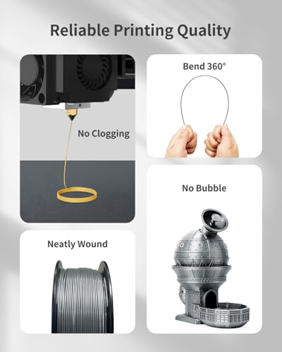 Image of Silver PETG Filament 1.75mm 1kg (2.2lbs), High Toughness & Wear Resistant 3D Printer Filament, Dimensional Accuracy + /-0.02mm, Smooth Feeding No Tangle Clog Bubble, Fit for Most FDM 3D Printers