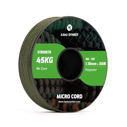 Kamu Synber Micro Cuerda 1.18mm Paracord Cordón 30M Bobina para Bricolaje, Manualidades, Pulseras, Joyas | Soporta 45kg | Verde Militar