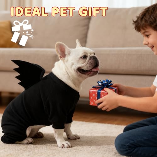 Image of Mihachi Halloween Dog Pajamas for Small to Large Dogs Boy Girl, Soft Pet Pjs Coat Winter Warm Jammies Doggie Sweater, Stretchy Bat Wings Puppy Onesie Outfits for Dog Holiday, Black L
