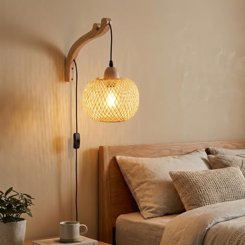 BARCELONA LED Aplique de Pared de Mimbre y Madera 