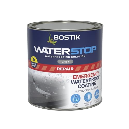 Bostik Waterstop Emergency Coat Grey - 1kg - Quick Drying - Instant Sealing Coating For Roofs And Gutters
