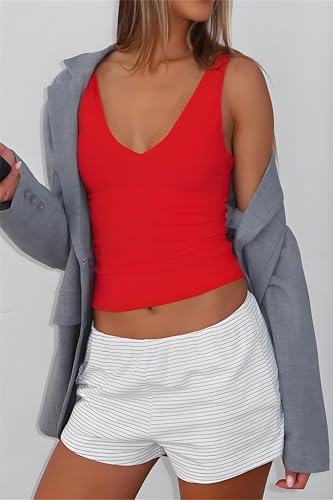 ForeFair Women's Sleevelsee V Neck Crop Tank Top Summer Double Layer Going Out Workout Casual Basic Tops4