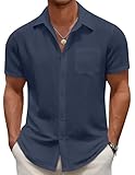 COOFANDY Men's Casual Button Down Short Sleeve Shirt Textured Summer Beach Vacation Shirt Blueviolet
