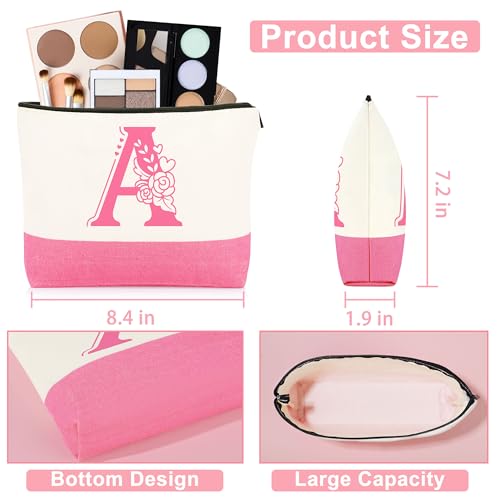 GQDECOR Initial A Valentines Day Birthday Gifts for Her Women, Mothers Day Christmas Monogrammed Pink Gifts Ideas for Women Best Friend Sister Mom Aunt Wife Daughter Coworkers Basket Set of 7 #3