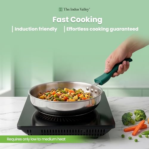 Image of The Indus Valley Stainless Steel Impact Bonded Fry Pan 22cm / 1.7 litres | 3-Layer Thick Bottom | Induction-Friendly Cookware | Heat-Resistant Handle | Toxin-Free | No Chemical Coating