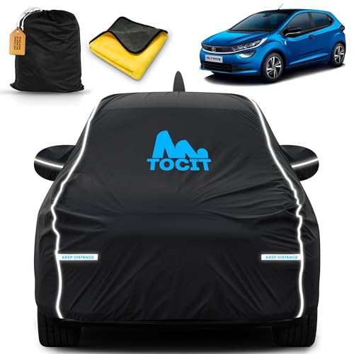 Image of Altroz Waterproof Long Life Car Cover with Safety Glow Reflective Strap, Premium Stretchable Velvet Velour Fabric, Machine Washable, Tri-Stitch Custom Fit with Mirror & Antenna Pocket