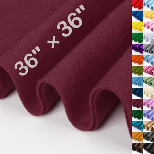 Image of XSEINO Burgundy Large Felt Fabric 36 inch X 36 inch(1 Square Yard), 1.4 mm Thick Soft Felt Fabric Sheet for Crafts, Red Series Colors Soft Nonwoven Fabric, Fit for Decoration, Sewing, DIY Crafts
