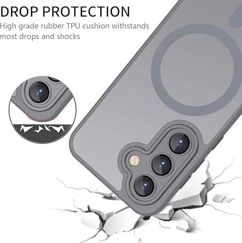 Image of Elzzi Magnetic Magsafe for Samsung S26 Plus Case, Upgraded [Full Camera Protection] [Compatible with Magsafe] [Translucent Matte] Shockproof Protective Phone Case for Men & Women - Grey