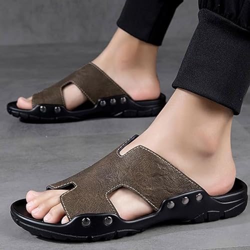 Men's Genuine Leather Slip-On Sandals - Round Toe Summer Casual Slides2