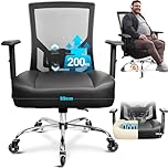 MELOKEA 440LBS/200KG Heavy Duty Office Chair, Extra Wide and Thick Spring Cushion Ergonomic Chair, Adjustable Lumbar Support & Pillow, PU Leather Big & Tall XXL for Heavy People and Sit Cross-Legged