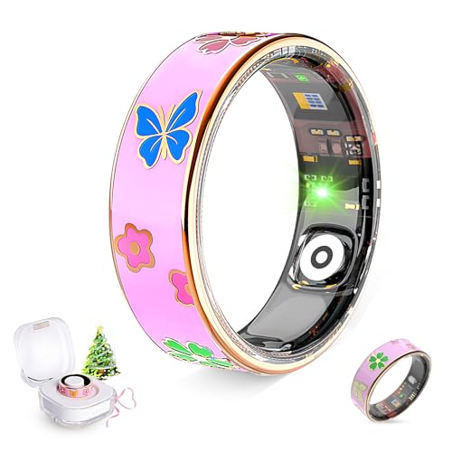 Koepovk Smart Ring for Women & Men,Fitness Ring,Couple Rings,Health Ring Tracker with Heart Rate Monitor,Sleep Ring,Cute Ring,Step Ring, for iOS Android Pink/Blue Inteligente (Pink, #6)