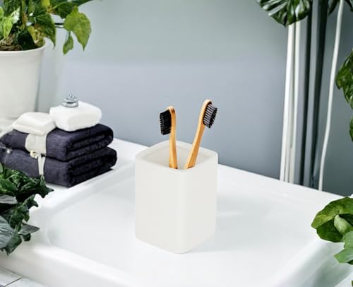 Image of Square Ceramics Desk Pencil Holder With Metal Frame, Suitable for Offices and Homes(Off White)