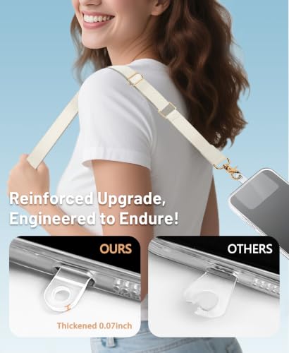 Image of Yonlevres Phone Lanyard Crossbody Strap Wrist Neck Adjustable Women Beige | Fit Cell Phone Keys and ID Badges, Travel and Daily Use, Hands-free, Work with Full-coverage Phone Case, 2 Tether Tabs, Gifts