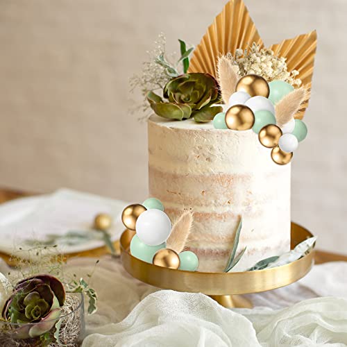 53 Pcs Boho Cake Topper Foam Balls Cake Toppers Mini Balloon Cake Toppers Palm Leaves Artificial Dried Flower Cake Toppers For Baby Shower Birthday Wedding Cake Decoration (Green,White,Gold) #TOP6