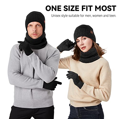 OZERO 3 Pcs Winter Hat Scarf Gloves Set for Women Men: Touchscreen Gloves Knit Beanie Neck Warmer Set Warm Polar Fleece Lined2