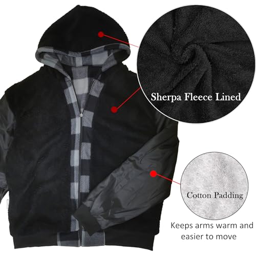 Men's Zip Up Fashion Hoodies Fleece Sherpa Lined Winter Warm Sweatshirt Plaid Flannel Hooded4