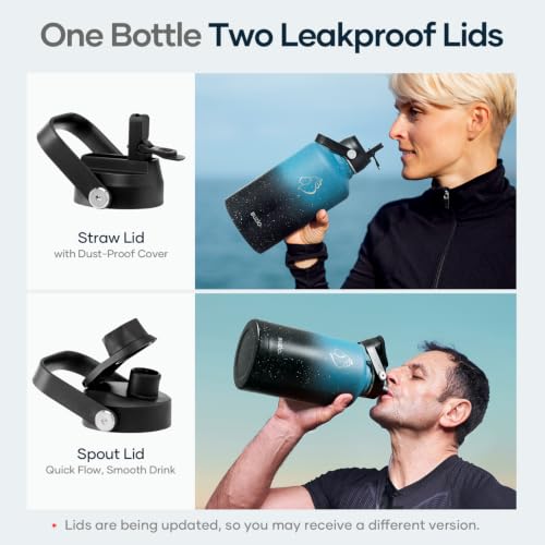 Image of BUZIO 64 oz Insulated Stainless Steel Water Bottle with Dust-proof Lids