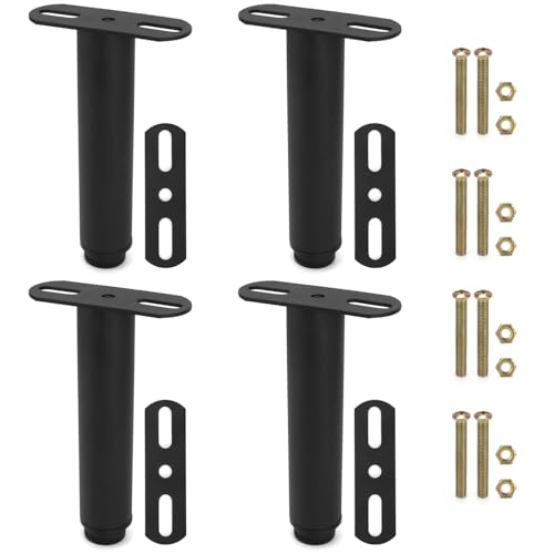 QWORK® 4 Pezzi Piedi per Rete a Doghe, Piedi Letto Robusto Regolabili 18-33 cm (Nero Opaco)