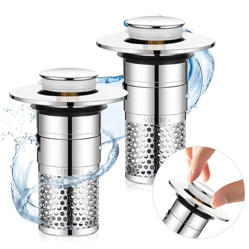 2 Pièces Bouchon Baignoire, 34-40mm Bonde Lavabo Universel avec Filtre, Bouchon de Lavabo Pop-Up, Bouchon de Vidange, Salle de Bain Accessoire pour Baignoire...