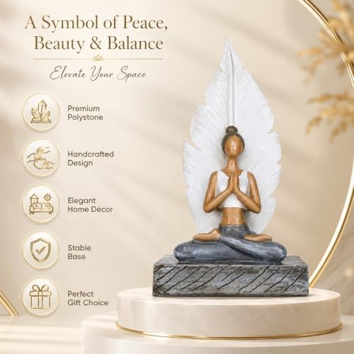 Image of ARMONIA Serenity Leaf Yoga Lady Showpiece | Premium Polystone Yoga Meditating Figurine Set for Home & Office Decor | Spiritual Sculpture for Living Room, Meditation Corner, Shelf & Gift | 10.2 Inches