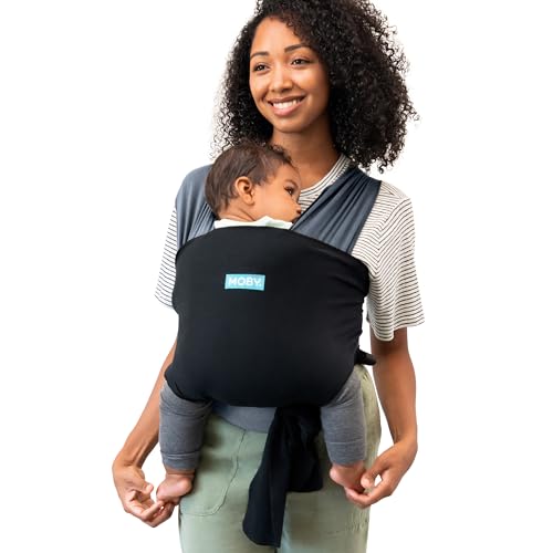 Moby Baby Wrap Carrier Easy-Wrap for Newborns to Toddlers (8-33lbs), Infant Sling Carrier, Lightweight & Hands Free Design for Mom and Dad, Adjustable for All Body Types (Charcoal/Black)