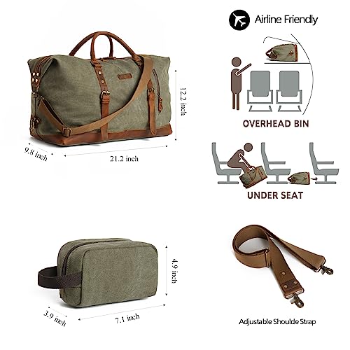 Duffle Bag for Men Travel Leather Canvas Weekender Bag Overnight Bag with Toiletry Bag4